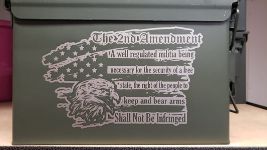 Custom Engraved Ammo Can with The American Flag, Bald Eagle and Second Amendment.