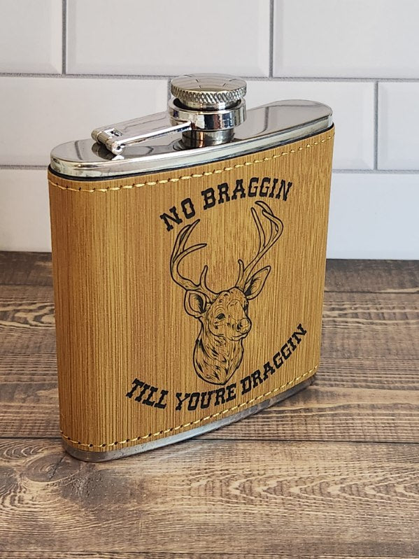 6oz Laser engraved leather stainless steel flasks