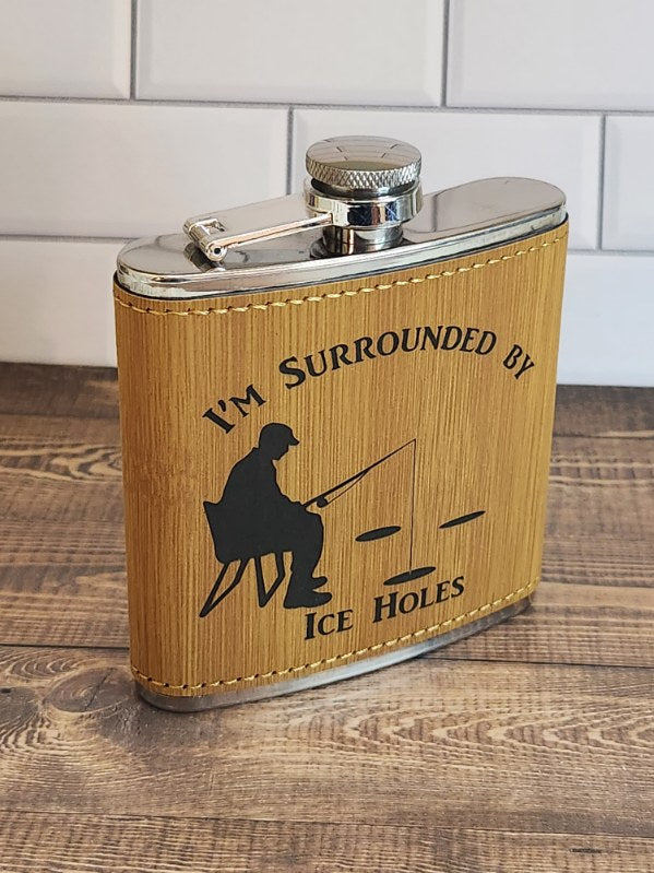 6oz Laser engraved leather stainless steel flasks